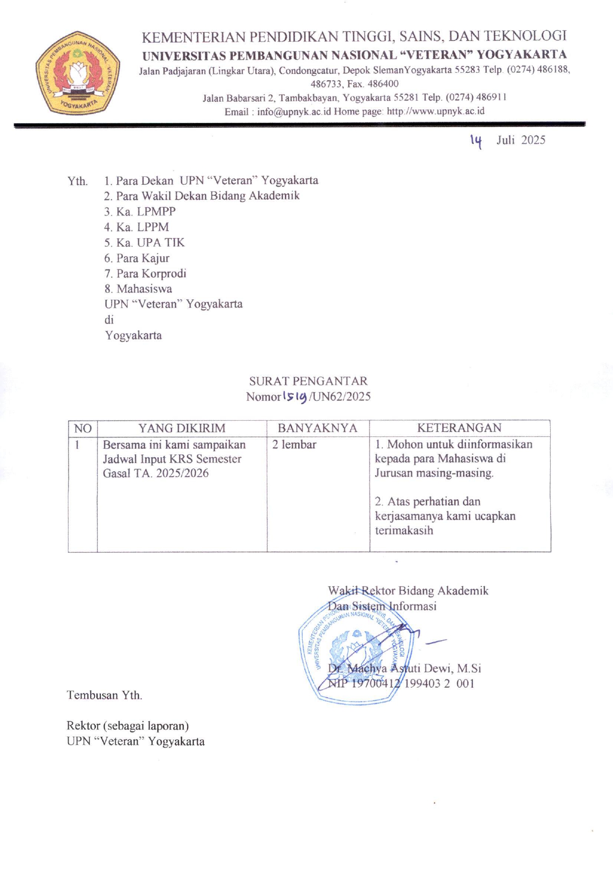 Jadwal Input Semester Gasal 2025-2026