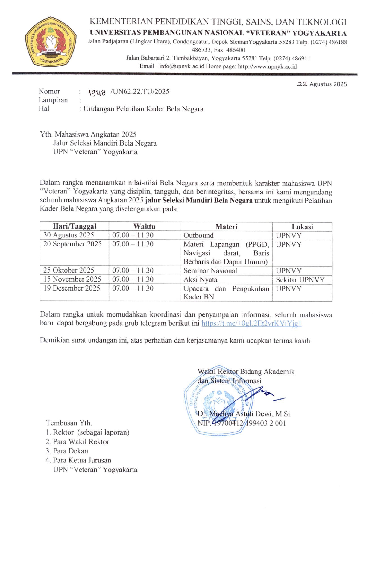PENGUMUMAN PELATIHAN KADER MABA JALUR BELA NEGARA TAHUN 2025