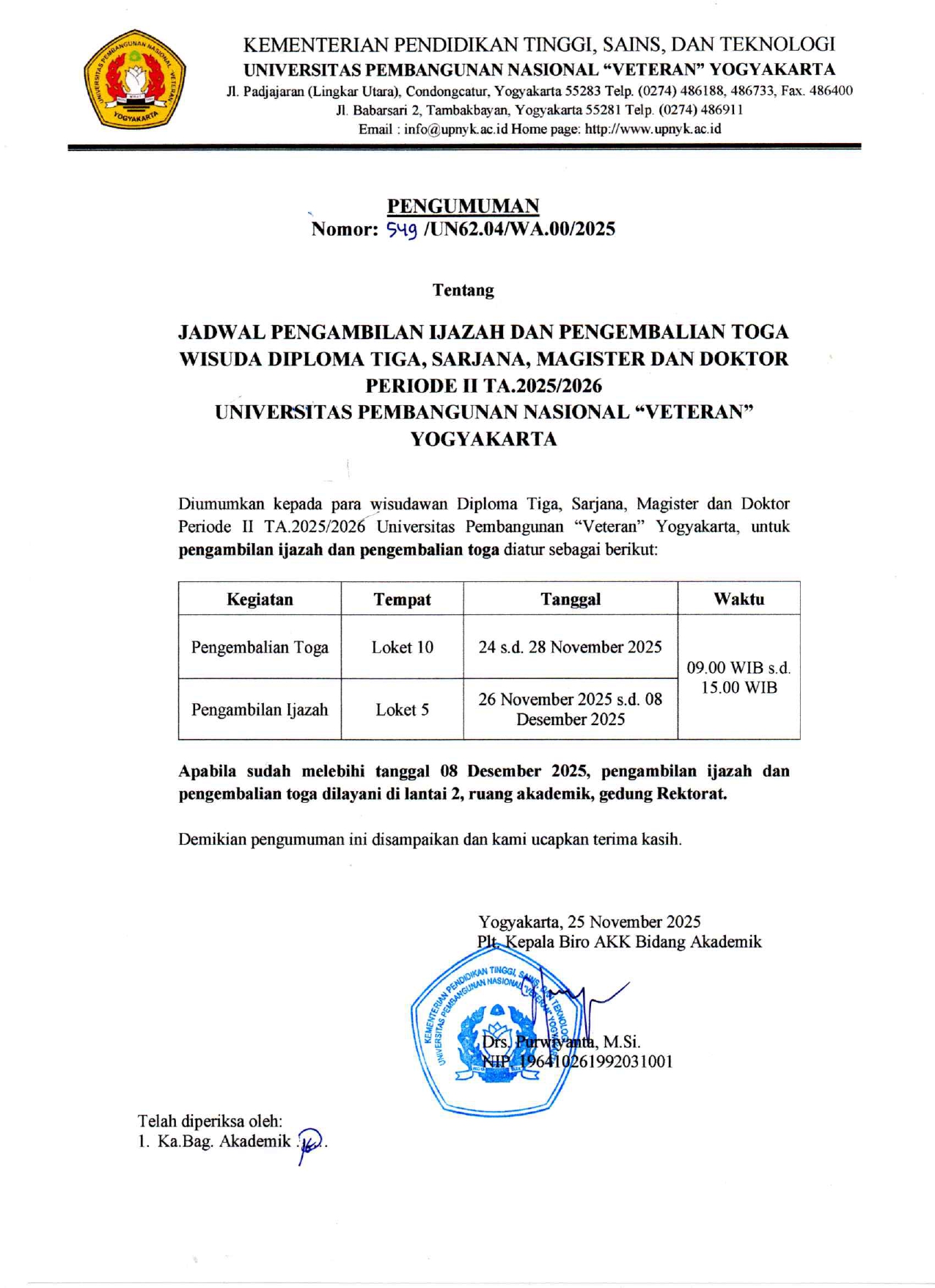 Pengumuman Pengambilan Ijazah Periode II TA.2025/2026