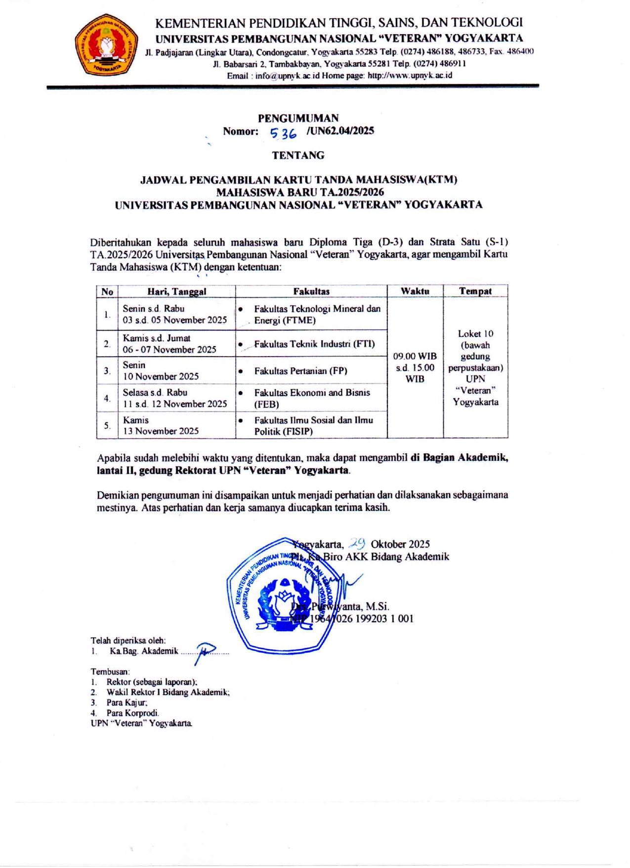 PENGUMUMAN PENGAMBILAN KTM MAHASISWA BARU TA.2025/2026