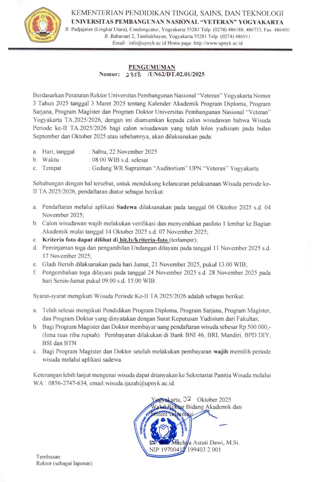 PENGUMUMAN WISUDA PERIODE II TA.2025/2026