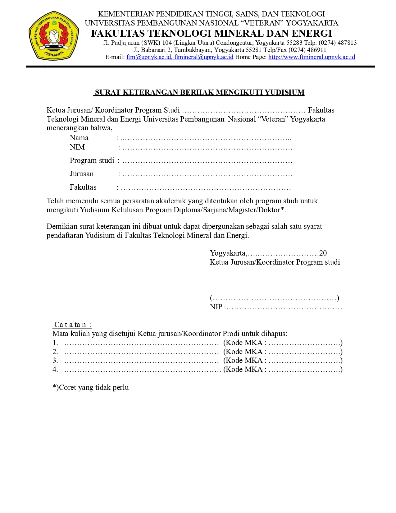 Surat Keterangan Berhak Mengikuti Yudisium FTME (Kemdiktisaintek)