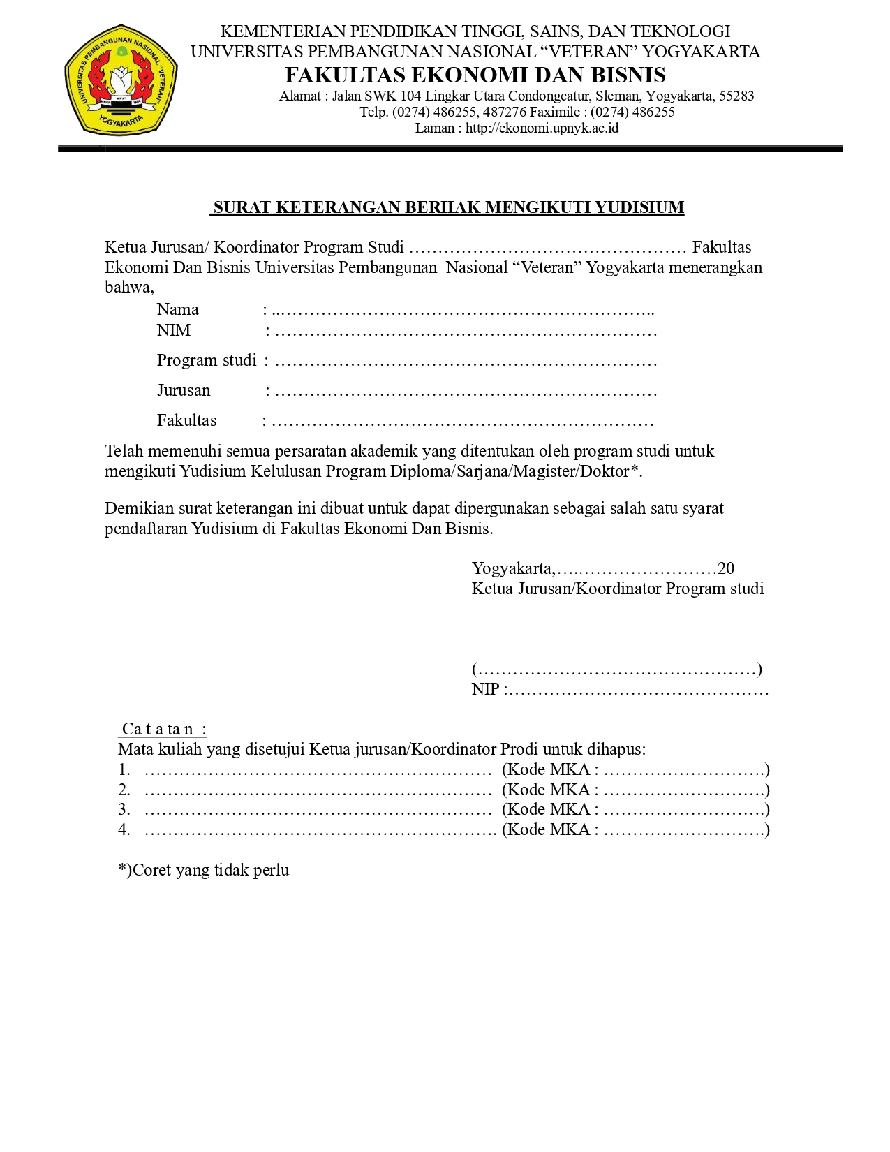 Surat Keterangan Berhak Mengikuti Yudisium FEB (Kemdiktisaintek)